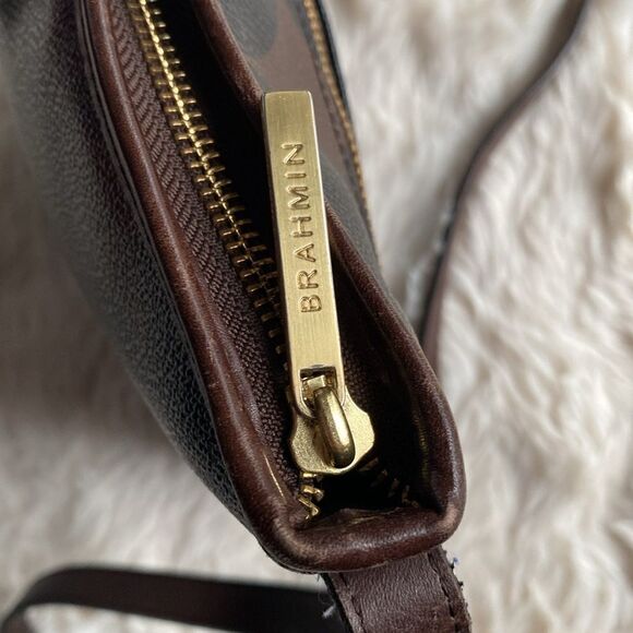 Brahmin Crossbody Bag Brown Black Barcelona Polka Dot Pattern - Picture 6 of 9